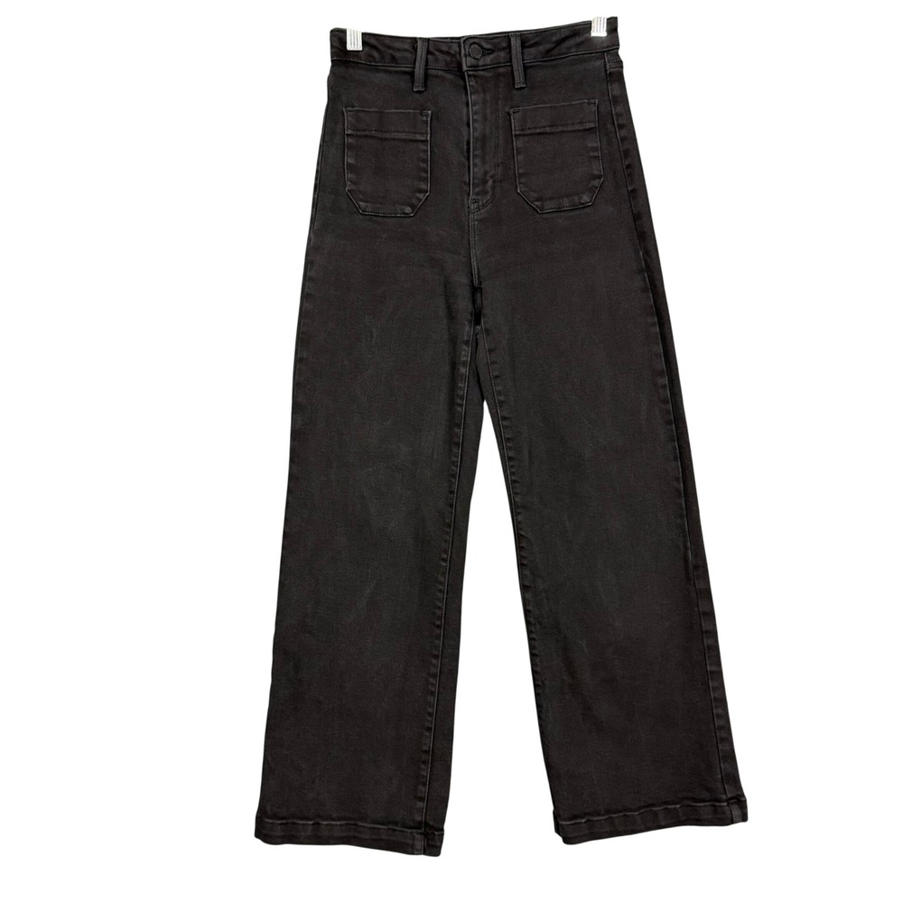Just Black‎ Denim Jeans Womens 25 Black Wide Leg High Rise Front Patch Pocket